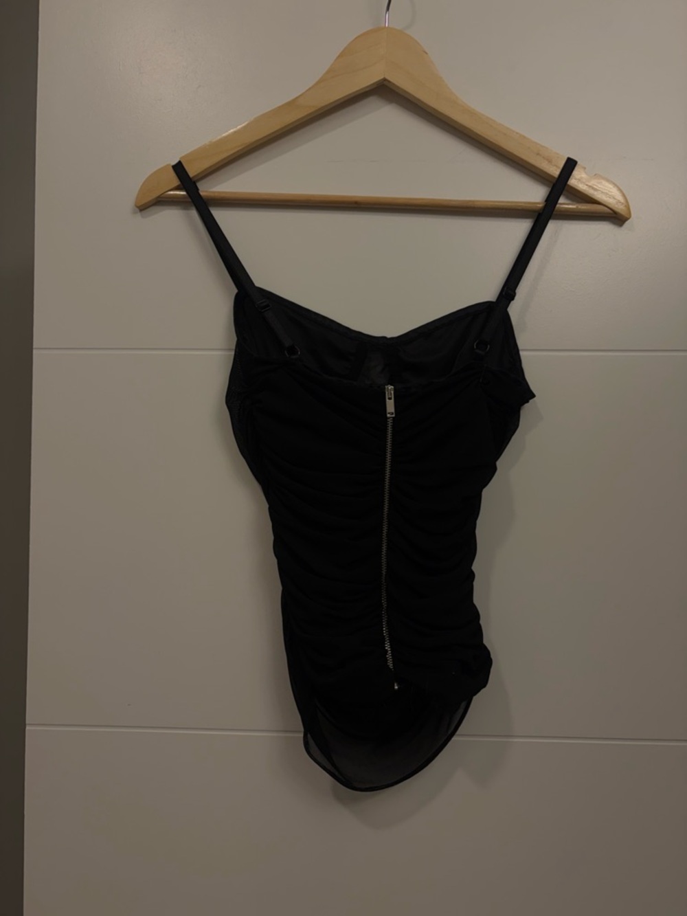 Mesh Corset Ruched Top — Black - Picture 5 of 8